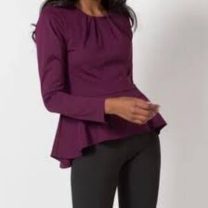 Betabrand Billion Dollar Burgundy Blouse Plum Hi-lo Peplum